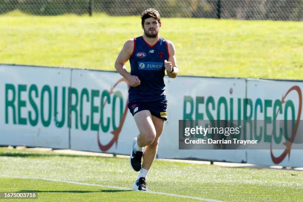 Angus Brayshaw of the Demons is seen during a Melbourne Demons AFL training session at Casey Fields on September 12, 2023 in Melbourne, Australia.