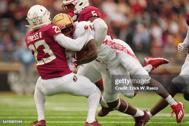 Boston College Ryan O'Keefe in action, is tackled vs Florida State Fentrell Cypress II at Alumni Stadium. Chestnut Hill, MA 9/16/2023 CREDIT: Erick...