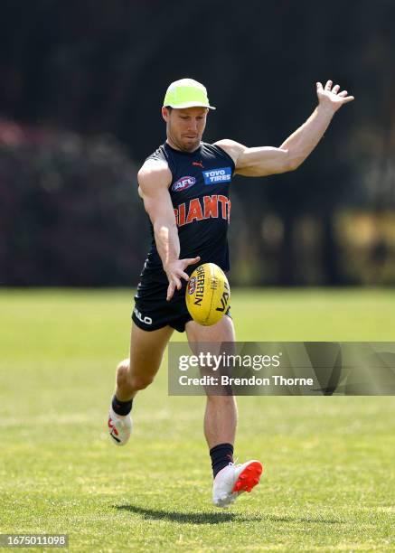 Toby Greene of the Giants trains during the Greater Western Sydney Giants AFL training session at VAILO Community Centre on September 12, 2023 in...