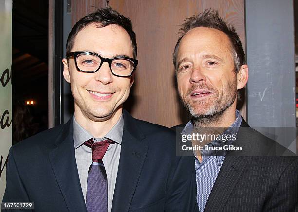 Jim Parsons and John Benjamin Hickey attends the "I'll Eat You Last: A Chat With Sue Mengers" Broadway opening night at The Booth Theater on April...
