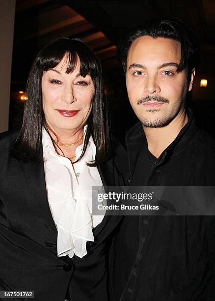 Anjelica Huston and Jack Huston attends the "I'll Eat You Last: A Chat With Sue Mengers" Broadway opening night at The Booth Theater on April 24,...