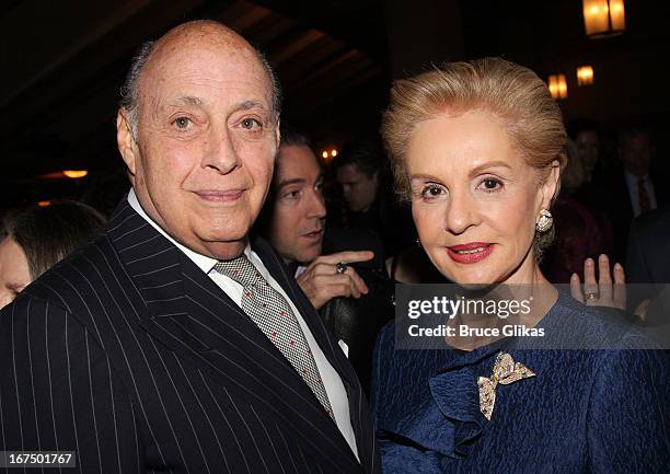 Miguel Baez and wife Carolina Herrera attend the "I'll Eat You Last: A Chat With Sue Mengers" Broadway opening night at The Booth Theater on April...
