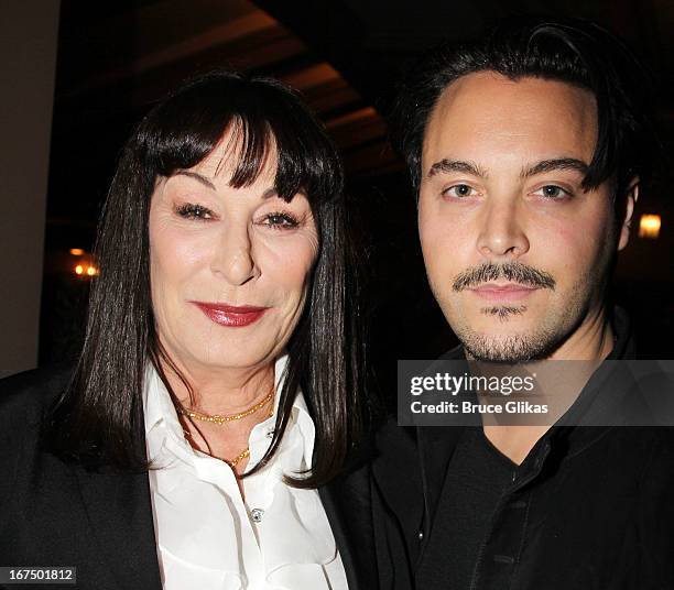 Anjelica Huston and Jack Huston attends the "I'll Eat You Last: A Chat With Sue Mengers" Broadway opening night at The Booth Theater on April 24,...