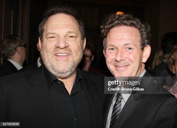 Harvey Weinstein and John Logan attend the "I'll Eat You Last: A Chat With Sue Mengers" Broadway opening night at The Booth Theater on April 24, 2013...