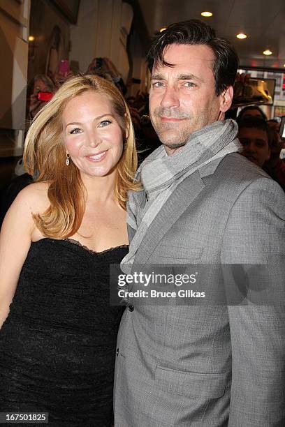 Jennifer Westfeldt and Jon Hamm attend the "I'll Eat You Last: A Chat With Sue Mengers" Broadway opening night at The Booth Theater on April 24, 2013...