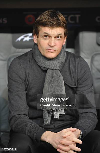 Tito Vilanova , head coach of Barcelona looks on during the UEFA Champions League semi final first leg match between FC Bayern Muenchen and FC...