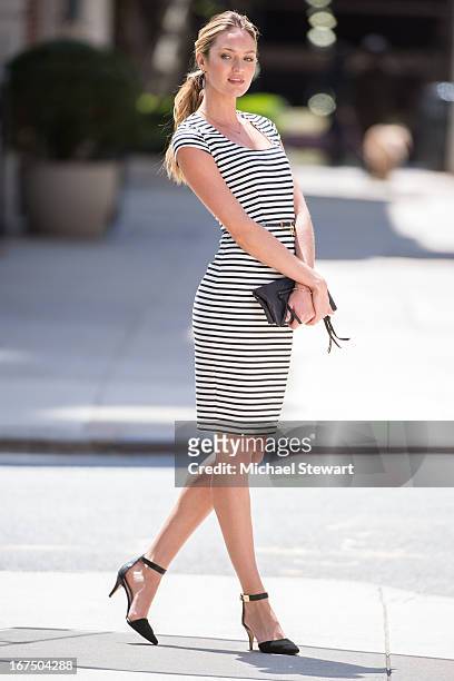 Model Candice Swanepoel is seen on the set of a Victoria's Secret photo shoot on April 25, 2013 in New York City.