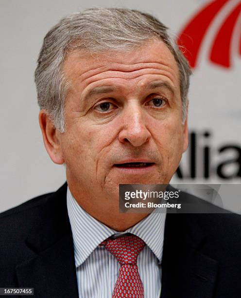 Felipe Larrain, Chile's finance minister, speaks during a press conference at the 2013 World Economic Forum on Latin America in Lima, Peru, on...