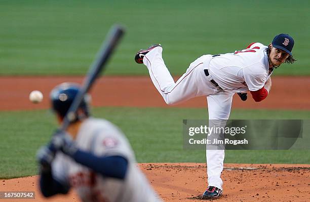 Clay Buchholz of the Boston Red Sox throws in the 1st inning against the Houston Astros at Fenway Park on April 25, 2013 in Boston, Massachusetts.