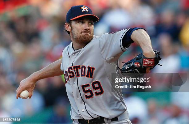 Philip Humber 35 of the Houston Astros throws against the Boston Red Sox throws in the 1st inning at Fenway Park on April 25, 2013 in Boston,...