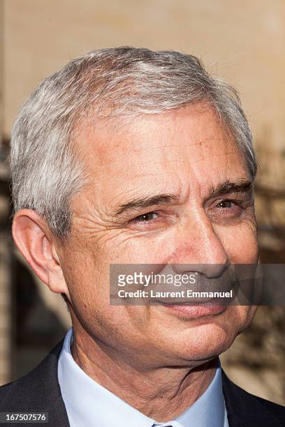 Head of the French national assembly Claude Bartolone addresses the media after he took part to the installation of some 60,000 bees in the three...