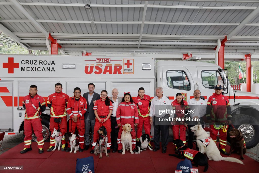 Mexican Red Cross Hands Over Donations To Canine Binomial Members Of The Search And Rescue Team In Collapsed Structures