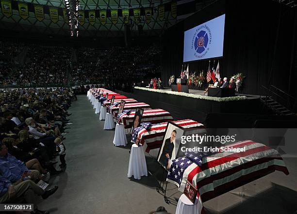 President Barack Obama speaks at the West memorial service held at Baylor University April 25, 2013 in Waco, Texas. The memorial service honored the...