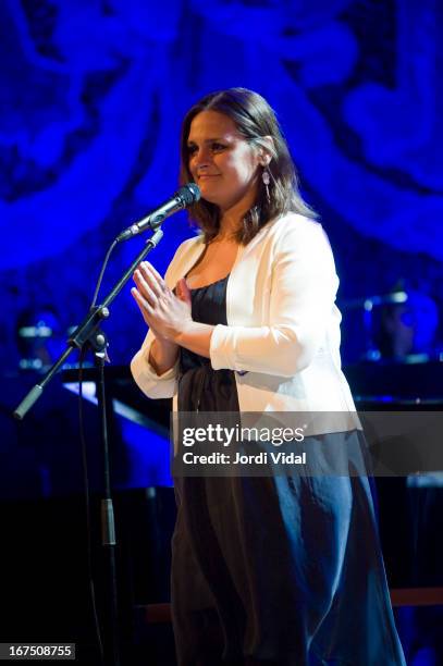 Madeleine Peyroux performs on stage in concert at Palau de la Musica during Guitar Festival BCN on April 25, 2013 in Barcelona, Spain.