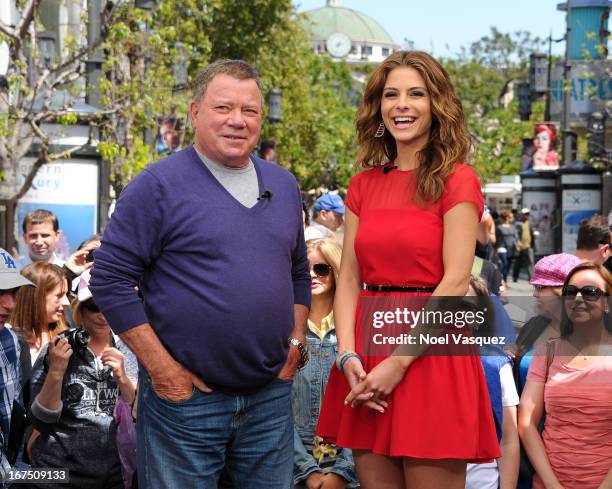 William Shatner and Maria Menounos visit "Extra" at The Grove on April 25, 2013 in Los Angeles, California.