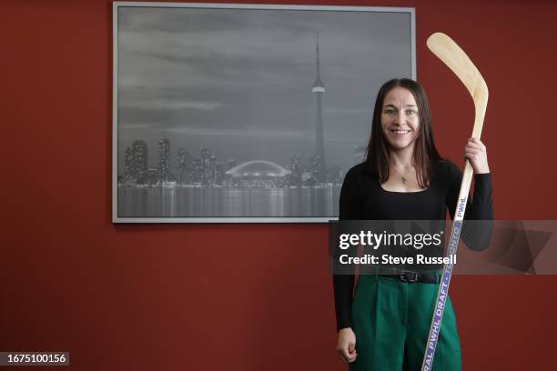 Toronto's first round pick, Jocelyn Larocque, at the inaugural Professional Women's Hockey League Draft at CBC's headquarters in Toronto. September...