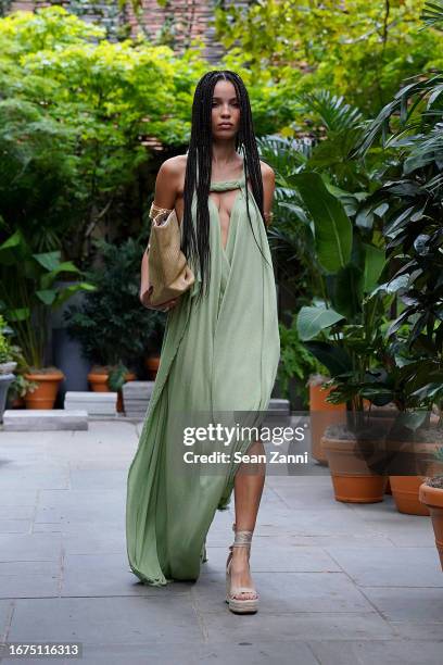 Model walks the runway during the Bronx and Banco NYFW SS24 "Lost In Paradise" Presentation during New York Fashion Week 2023 at POPLAR at the PUBLIC...