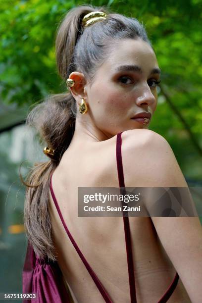 Model walks the runway during the Bronx and Banco NYFW SS24 "Lost In Paradise" Presentation during New York Fashion Week 2023 at POPLAR at the PUBLIC...