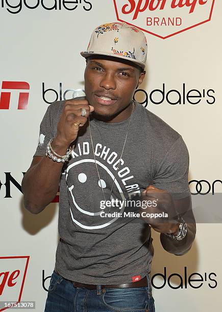 Professional boxer Peter Quillin poses for a picture as Sportiqe and ESPN host a NBA Playoff Party at Bloomingdale's 59th Street Store on April 25,...