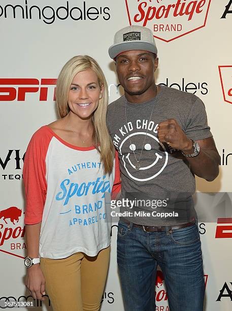 Sportscaster Samantha Ponder and Professional boxer Peter Quillin pose for a picture as Sportiqe and ESPN host a NBA Playoff Party at Bloomingdale's...