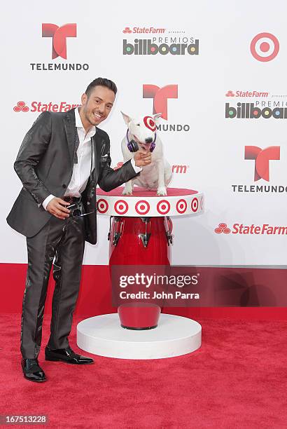 PeeWee celebrates with Bullseye, Target's Beloved Bull Terrier Mascot, at the 2013 Billboard Latin Music Awards at BankUnited Center on April 25,...