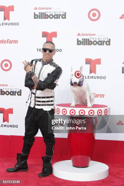 Taboo celebrates with Bullseye, Target's Beloved Bull Terrier Mascot, at the 2013 Billboard Latin Music Awards at BankUnited Center on April 25, 2013...