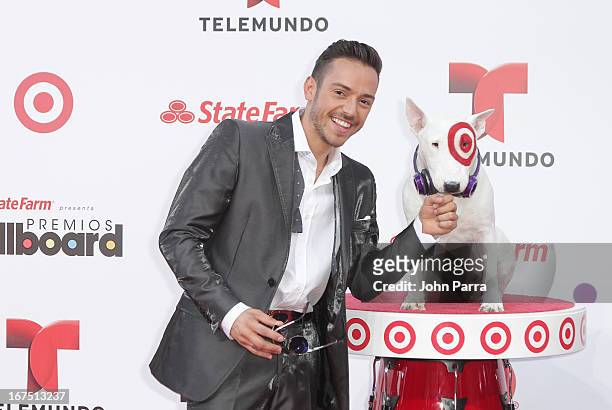 PeeWee celebrates with Bullseye, Target's Beloved Bull Terrier Mascot, at the 2013 Billboard Latin Music Awards at BankUnited Center on April 25,...