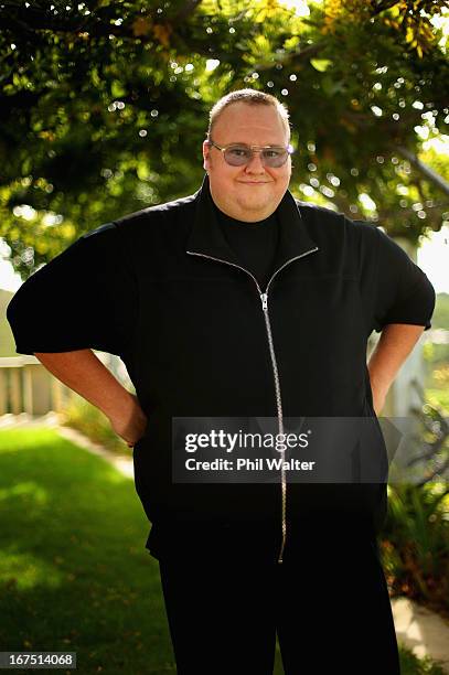 Limited founder, Kim Dotcom poses during a portrait session at the Dotcom Mansion on April 26, 2013 in Auckland, New Zealand. MEGA Limited this year...