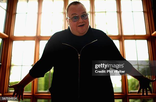 Limited founder, Kim Dotcom poses during a portrait session at the Dotcom Mansion on April 26, 2013 in Auckland, New Zealand. MEGA Limited this year...