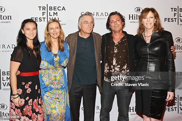 Caitlin Yeo, Sylvia Wilczynski, Robert De Niro, Kim Mordaunt and Jane Rosenthal attend the TFF Awards Night during the 2013 Tribeca Film Festival on...