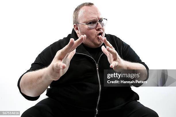 Limited founder, Kim Dotcom poses during a portrait session at the Dotcom Mansion on April 26, 2013 in Auckland, New Zealand. MEGA Limited this year...