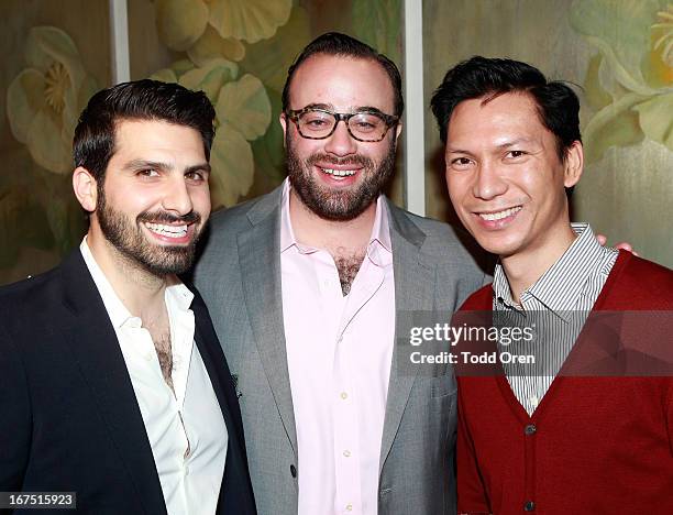 Sean Yashar, Oliver Furth and guest attend P.S. ARTS Presents: LA Modernism Show Opening Night at The Barker Hanger on April 25, 2013 in Santa...