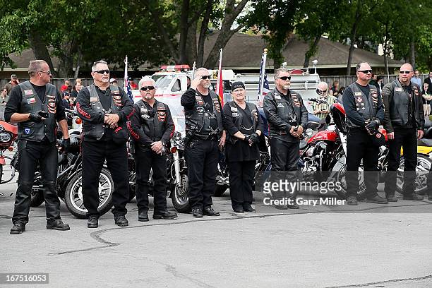 Patriot Guard Riders of Texas attend the memorial service for the victims of the West, Texas fertilizer plant explosion at Baylor University on April...