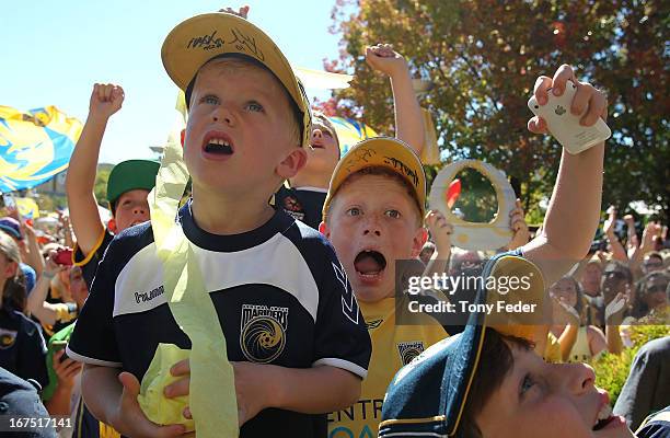 Mariners fans during the Central Coast Mariners A-League grand Final celebrations on April 26, 2013 in Gosford, Australia.