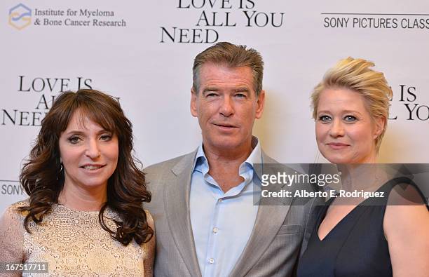 Director Susanne Bier, actor Pierce Brosnan and actress Trine Dyrholm arrive to the premiere of Sony Pictures Classics' "Love Is All You Need" at...