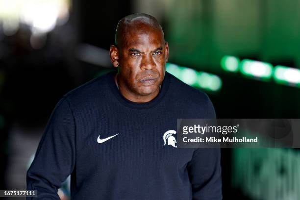 Head coach Mel Tucker of the Michigan State Spartans walks the tunnel prior to a game against the Richmond Spiders at Spartan Stadium on September...