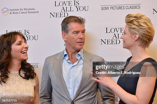 Director Susanne Bier, actor Pierce Brosnan and actress Trine Dyrholm arrive to the premiere of Sony Pictures Classics' "Love Is All You Need" at...