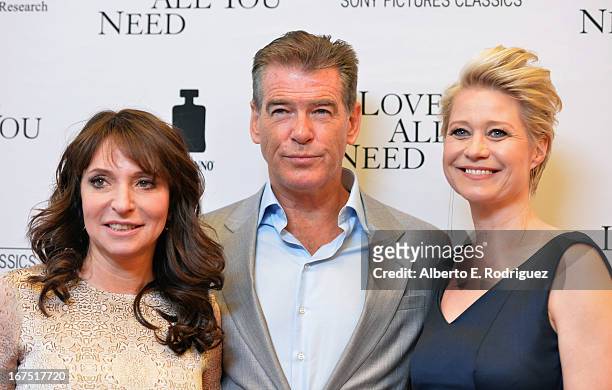 Director Susanne Bier, actor Pierce Brosnan and actress Trine Dyrholm arrive to the premiere of Sony Pictures Classics' "Love Is All You Need" at...