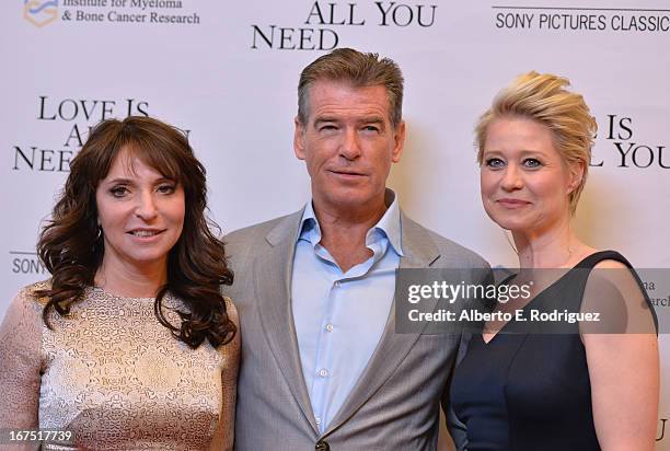 Director Susanne Bier, actor Pierce Brosnan and actress Trine Dyrholm arrive to the premiere of Sony Pictures Classics' "Love Is All You Need" at...