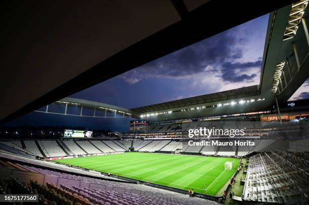 General view of the Neo Química Arena before the match between Corinthians and Gremio as part of Brasileirao Series A 2023 at Neo Quimica Arena on...