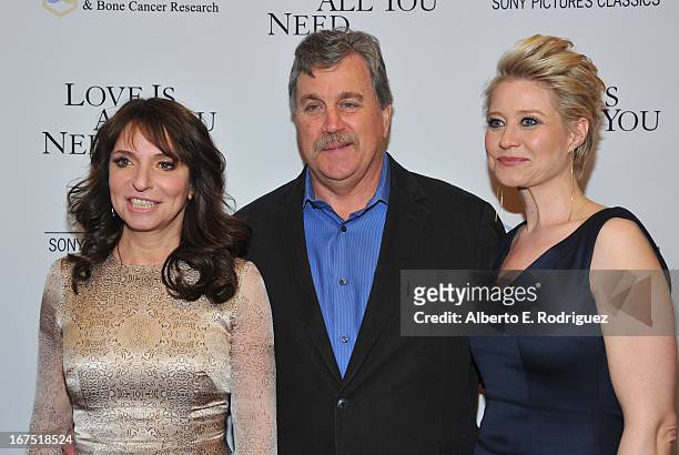 Director Susanne Bier, Sony Pictures Classics Co-President Tom Bernard and actress Trine Dyrholm arrive to the premiere of Sony Pictures Classics'...