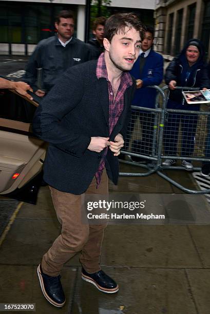 Daniel Radcliffe is seen at BBC Radio One on April 26, 2013 in London, England.
