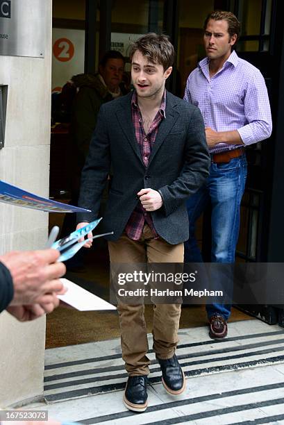 Daniel Radcliffe is seen at BBC Radio One on April 26, 2013 in London, England.