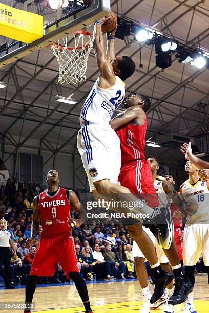 Lance Goulbourne of the Santa Cruz Warriors rises for a dunk against the Rio Grande Valley Vipers during Game One of the D-League Championship on...