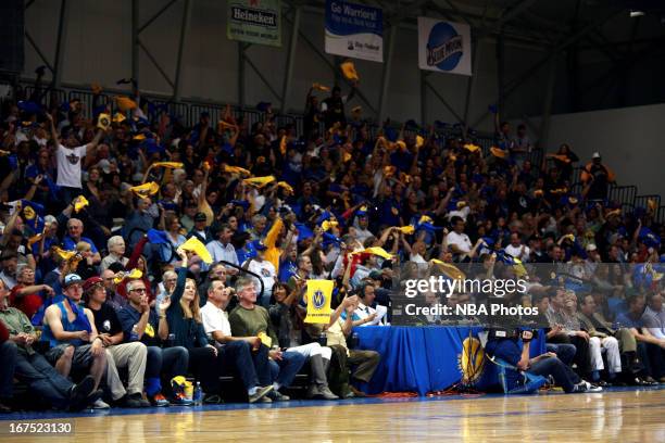Santa Cruz Warriors fans cheer on their team against the Rio Grande Valley Vipers during Game One of the D-League Championship on April 25, 2013 at...
