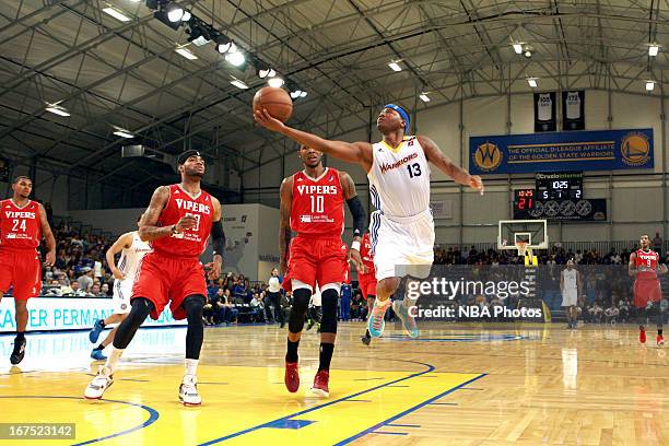 Stefhon Hannah of the Santa Cruz Warriors shoots a layup against the Rio Grande Valley Vipers during Game One of the D-League Championship on April...