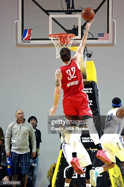 Tim Ohlbrecht of the Rio Grande Valley Vipers shoots a layup against the Santa Cruz Warriors during Game One of the D-League Championship on April...