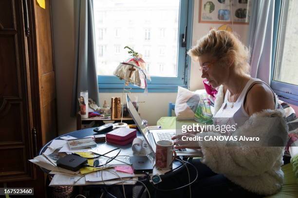 Frigide Barjot spokeswoman of the movement against gay marriage at her home on April 21 in Paris, France.