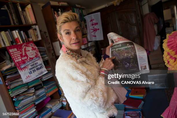 Frigide Barjot spokeswoman of the movement against the gay marriage at her home on April 21, 2013 in Paris, France.
