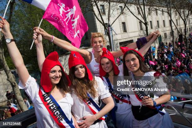 Frigide Barjot spokeswoman of the movement against the gay marriage during the march La Manif pour Tous against the project of law of the government...